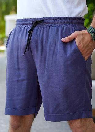 Лляні шорти чоловічі базові короткі вільного крою якісні стильні чорні бежеві сині2 фото