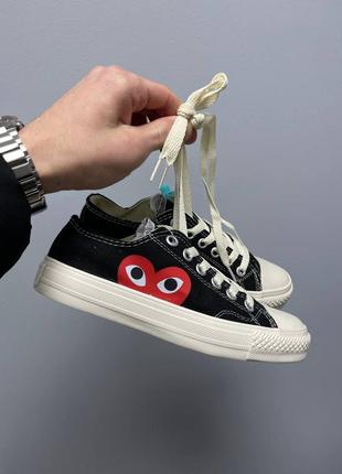 Женские кеды comme des garçons play x converse low ‘black’ / конверс черные низкие с сердечком