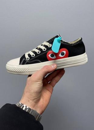 Женские кеды comme des garçons play x converse low ‘black’ / конверс черные низкие с сердечком3 фото