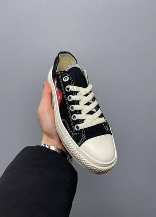 Женские кеды comme des garçons play x converse low ‘black’ / конверс черные низкие с сердечком9 фото