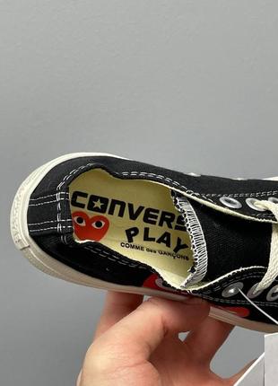 Женские кеды comme des garçons play x converse low ‘black’ / конверс черные низкие с сердечком8 фото