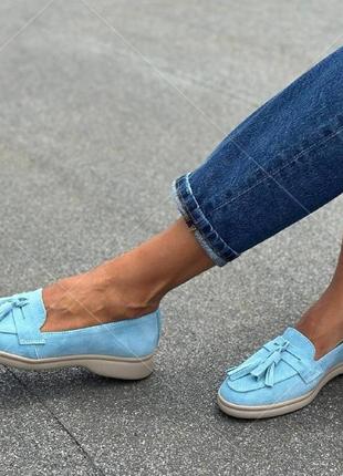 Жіночі замшеві туфлі блакитні, стильні туфлі на зручній підошві, шкіра багато кольорів, розмір 36-416 фото