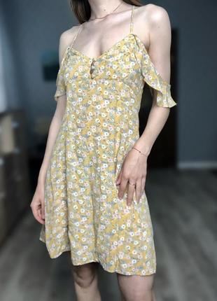 Плаття платье сукня сарафан платтячко жовте жолтое в квіти цветы принт желтое жовте беби долл барби8 фото