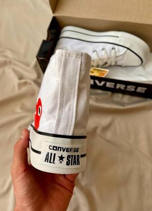 Жіночі кеди comme des garçons play x converse ‘white’ / конверс білі високі з сердечком2 фото