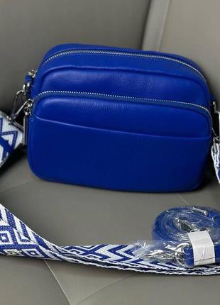 Яскрава синя сумочка крос-боді, натуральна шкіра1 фото