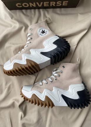 Женские кеды кроссовки ботинки converse run star motion hi ‘ beige / конверс бежевые высокие / женская демисезонная обувь на весну и осень4 фото