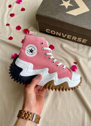 Жіночі кеди кросівки черевики converse run star motion hi ‘ pink / конверс рожеві високі / жіноче демісезонне взуття на весну та осінь