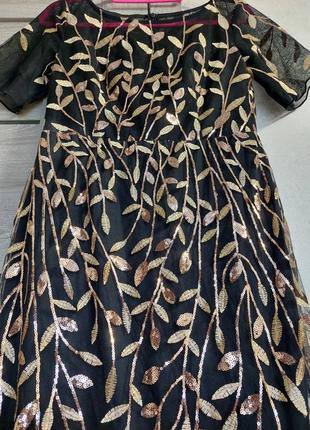 Ever-pretty элегантное черное вечернее платье- русалки с короткими рукавами и золотыми пайетками(размер 40-42)7 фото