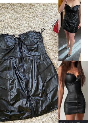 Стильное черное мини платье под кожу ,р.161 фото