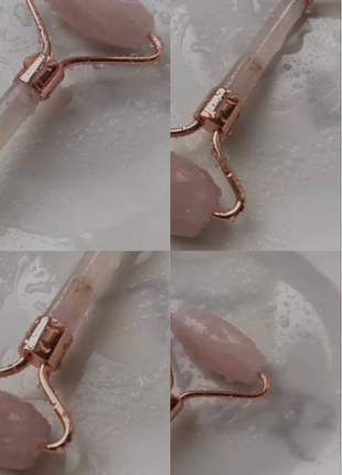 Качественный роллер для массажа лица из натурального розового кварца4 фото