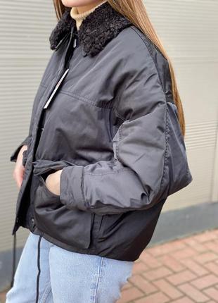 Нова жіноча куртка бомбер zara демісезон чорного кольору на синтепоні,оверсайз весна3 фото