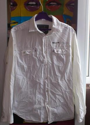 Рубашка мужская белая хлопковая с длинным рукавом сорочка чоловіча біла benzini1 фото