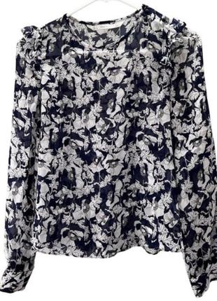 Zara блузка з довгими рукавами з квітковим принтом і оборками р 8