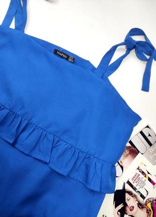 Блуза жіноча майка синього кольору з рюшами від бренду boohoo  m l3 фото