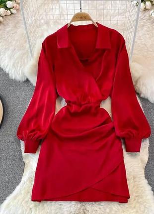 Червона жіноча шовкова сукня сорочка міні шовкова коротка сукня шовк армані вечірня2 фото