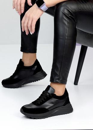 Имиджевые женские черные кроссовки натуральная кожа+замша - добавь акцент в свой образ4 фото