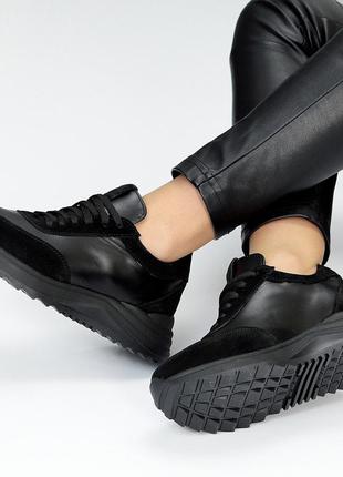 Имиджевые женские черные кроссовки натуральная кожа+замша - добавь акцент в свой образ6 фото