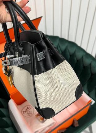 Сумка жіноча сумка hermes birkin  виконана з текстилю та шкіри з срібною фурнітурою4 фото