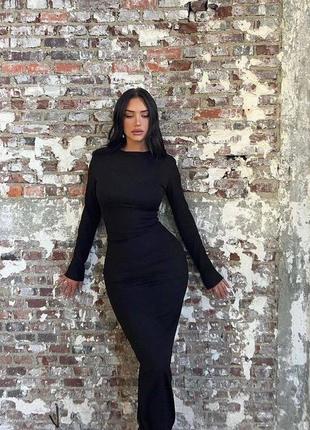 Женское стильное базовое черное платье скимс длинное облегающее макси вискоза