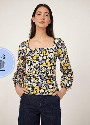 Хлопковая блуза в цветочный принт warehouse с поясом