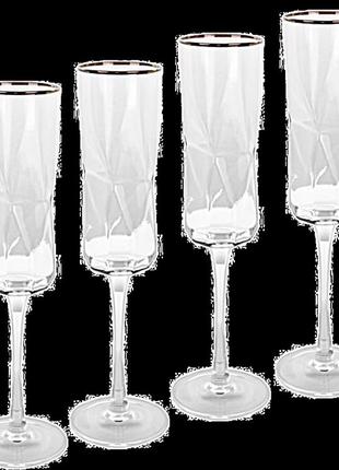 Набор бокалов 4шт. для шампанского с серебряным ободком   "прозрачная геометрмя" 200 мл1 фото