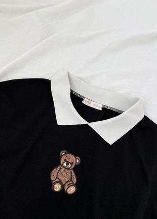 Топ футболка поло с воротником и медведем7 фото