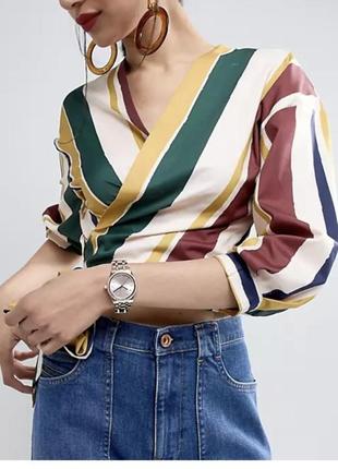 Атласна блуза , блуза на запах, різнокольорова блуза1 фото