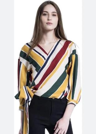 Атласна блуза , блуза на запах, різнокольорова блуза2 фото