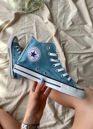 Женские кеды высокие converse chuck taylor all star hi blue / конверс женская демисезонная обувь на весну и осень конверсы голубые2 фото