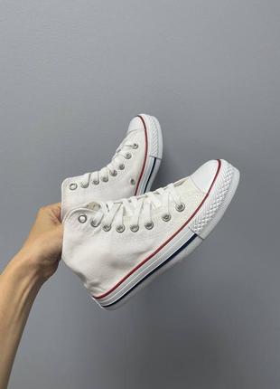 Женские кеды высокие converse chuck taylor all star hi white 3 / конверс женская демисезонная обувь на весну и осень конверсы белые4 фото