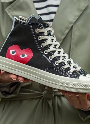 Жіночі високі кеди конверс converse x  comme des garçons play / жіноче демісезонне взуття на весну та осінь конверси чорні4 фото