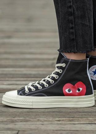 Жіночі високі кеди конверс converse x  comme des garçons play / жіноче демісезонне взуття на весну та осінь конверси чорні