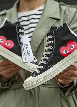 Чоловічі високі кеди конверс converse x  comme des garçons play / чоловіче демісезонне взуття на весну та осінь конверси чорні6 фото