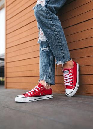 Женские низкие кеды конверс converse red / женская демисезонная обувь на весну и осень конверсы красные7 фото