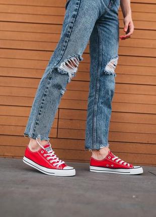 Женские низкие кеды конверс converse red / женская демисезонная обувь на весну и осень конверсы красные9 фото