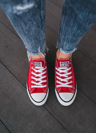 Женские низкие кеды конверс converse red / женская демисезонная обувь на весну и осень конверсы красные10 фото