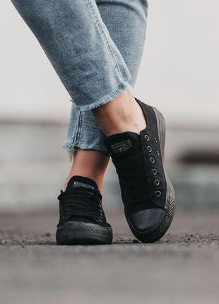 Женские низкие кеды конверс converse black / женская демисезонная обувь на весну и осень конверсы черные8 фото