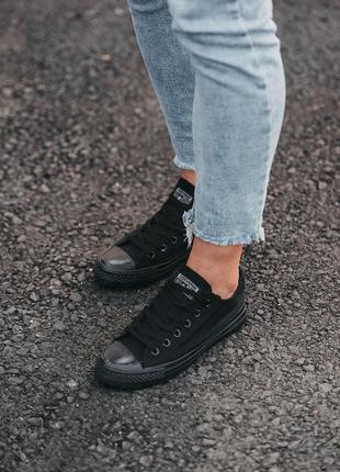 Женские низкие кеды конверс converse black / женская демисезонная обувь на весну и осень конверсы черные9 фото