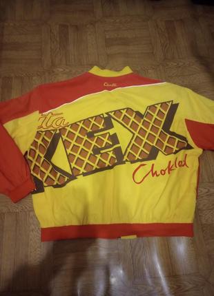 Вінтажна куртка бомбер 1980vintage 1980s red and yellow graphic racer style bomber jacket7 фото
