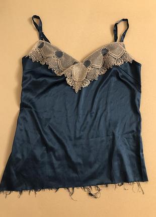 Майка темно-синя  з мереживом в білізняному стилі тканина для шиття