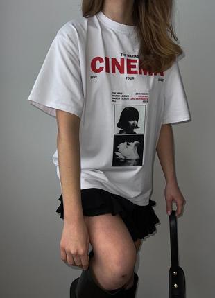 Біла бавовняна принтована футболка cinema9 фото