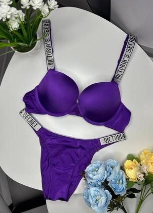 Комплект женский victoria’s secret rhinestone dark violet1 фото