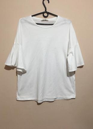 Футболка pull & bear oversize ruffle sleeve t-shirt - xl5 фото