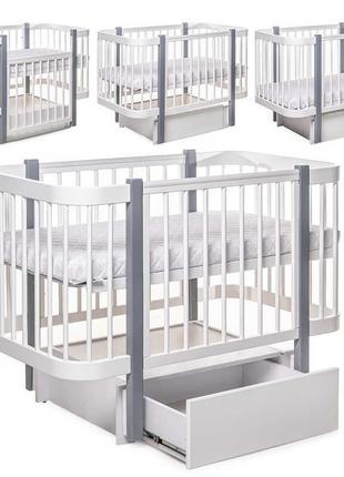 Кроватка для новорожденных бук "рассвет" цвет бело-серый, с ящиком ds-9012