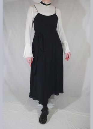 Тендітна вінтажна чорна сукня next (vintage, плаття, готична, вечірня, довга, шифонова, на бретелях)4 фото