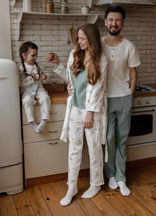 Пижамный family-look из муслина эвкалипт