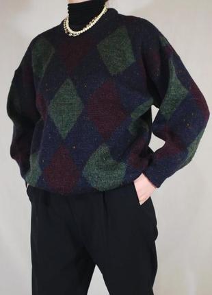 Вінтажний теплий оверсайз светр wolsey в геометричний принт5 фото