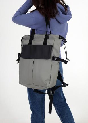 Жіночий шопер-рюкзак, крос-боді комбінований колір сірий/чорний з екошкіри