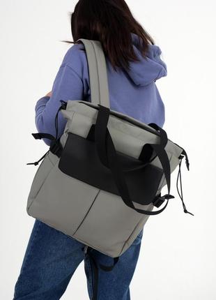 Женский шопер-рюкзак, кросс-боди комбинированный цвет серый/черный из экокожи2 фото