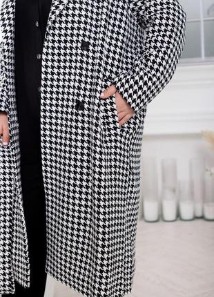 Женское весеннее удлиненоое двубортное пальто oversize из ткани твид шерсть споясом размеры 46-688 фото